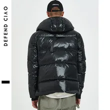 Водонепроницаемый Зимний стиль стильный Повседневный COUPLE'S пуховик Мужская яркая поверхность Короткая Толстая Мужская куртка с капюшоном