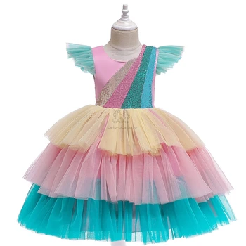 

Girls Dress Rainbow Costume Sequins Princess Kids Dresses For Girl Unicorn Party Dress Christmas Clothing Child Princess Dress