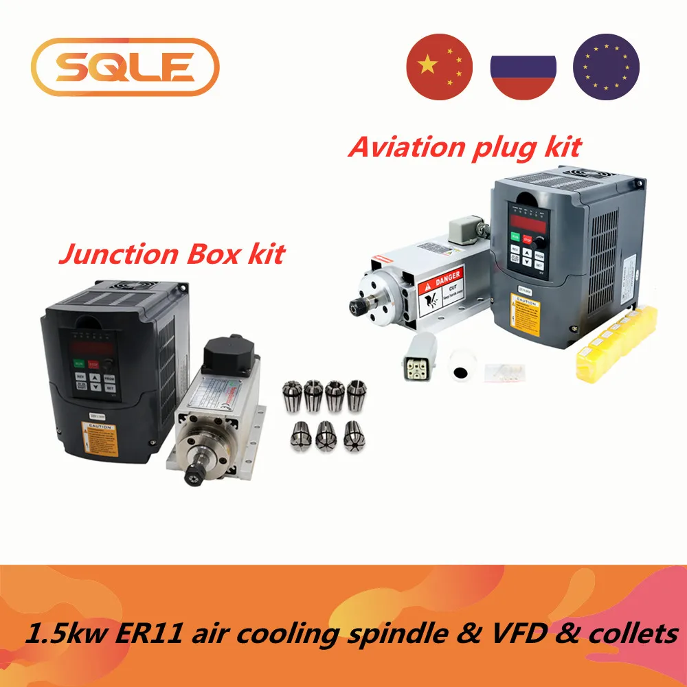 EU warehouse CNC Machine Tool Spindle 1500w 1.5kw 24000RPM ER11 air cooling motor & huanyang VFD & & 7 pcs ER11 collets（1-7mm）