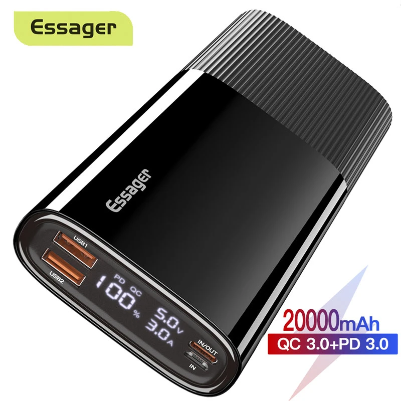 Essager 20000mAh Power Bank LED USB Quick Charge Powerbank 20000mah Type C External Battery Charger Portable Charging Poverbank anker powercore 20000