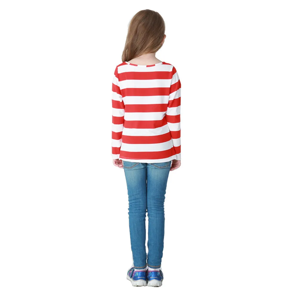 S-XXL Parent-Child Cartoon Where is Wally Waldo Costume Waldo Book Week Cosplay Outfit Stripe Shirt Hat Glasses Kit vampire costume women