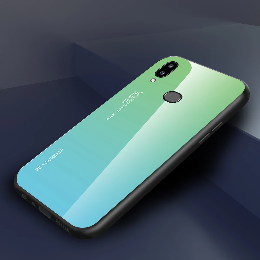 Чехол для Galaxy A20S A10S A10E A80 A90 5G A60 A40 A70S A8 A20 A30 закаленное Стекло мягкий TPU кромка градиент Цвет с узором кейс на заднюю панель