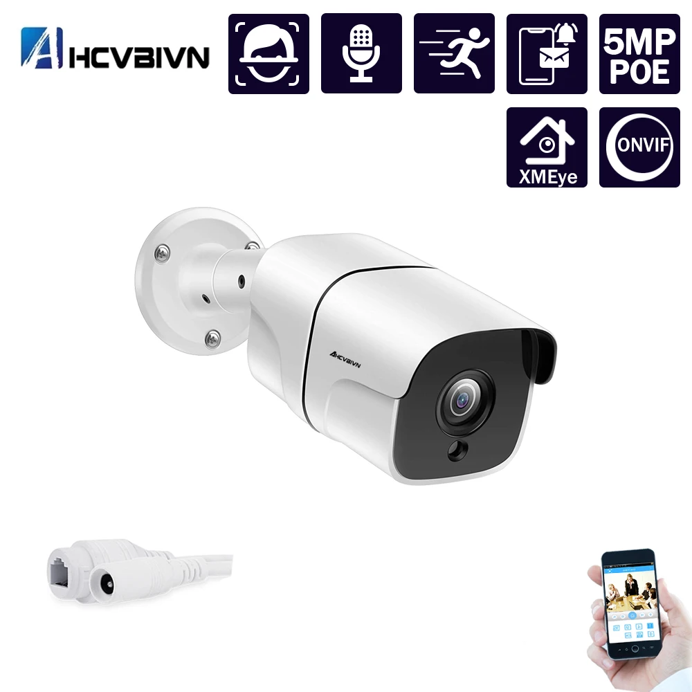 

Face Record Audio PoE IP Camera 5MP 2592*1944 HD Outdoor Waterproof Infrared 40m Night Vision Security Video Surveillance Camera