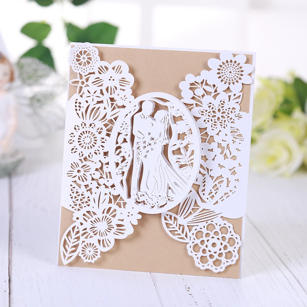  5 Packs Laser Cut Wedding Invitations Groom and Bridal Wedding Invites with Envelopes for Engagemen - 4.00004E+12
