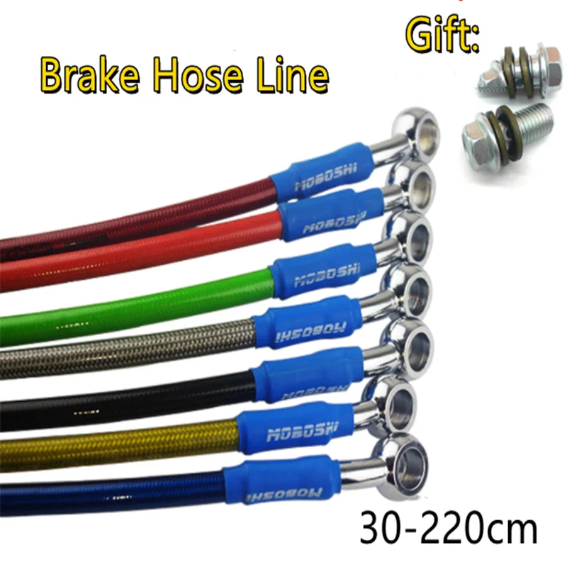 thumbnail image 1 of Manguera de freno trenzada para motocicleta, cable de acero para freno, tubo banjo hidráulico de 300 mm a 2200 mm, universal para carreras de motocicletas, 1 of 4