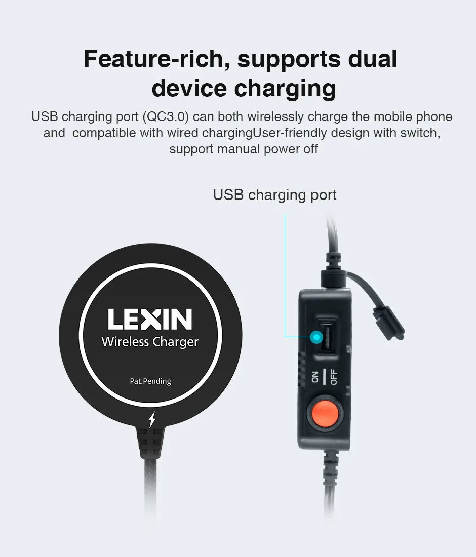 Lexin Usbmoto WPC QI мотоциклетное беспроводное Универсальное зарядное устройство для RAM