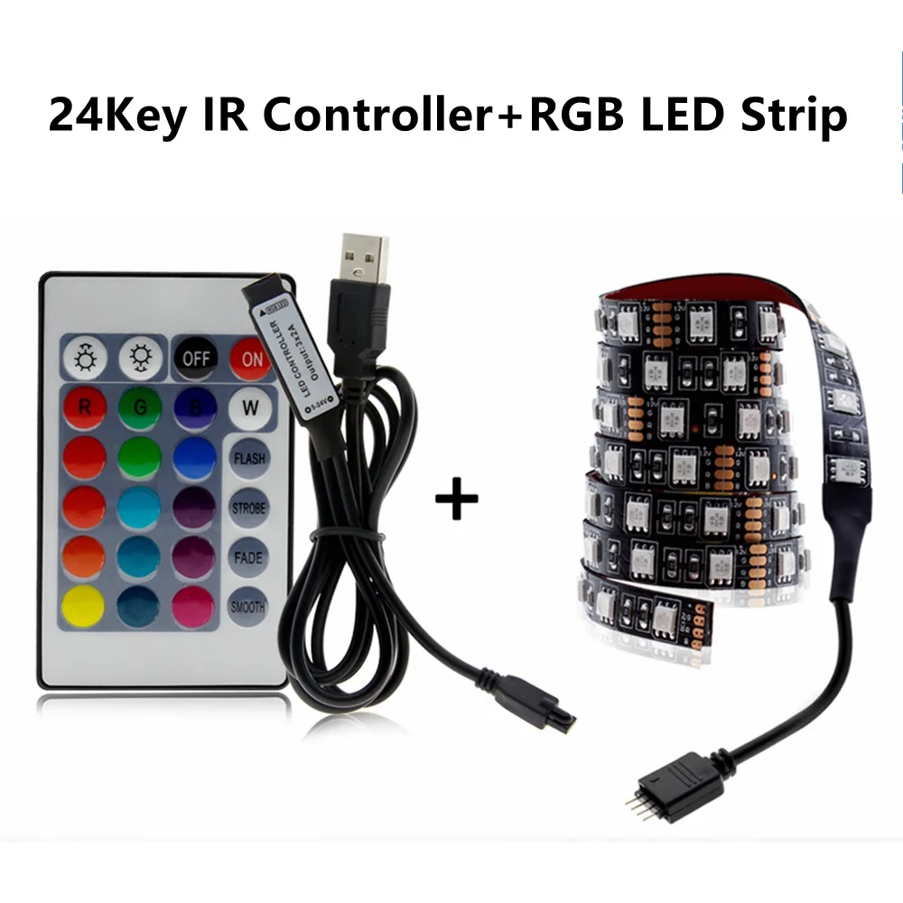 With IR Controller 5 в 50 см 1 м 2 м 3M 4M 5 м USB кабель питания Светодиодная лента светильник SMD 5050 Рождественская настольная декоративная лампа лента для телевизора фоновый светильник ing - Испускаемый цвет: With IR Controller