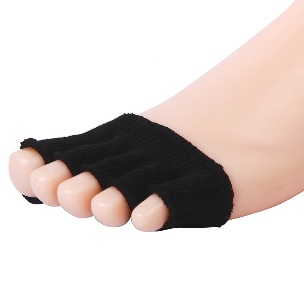 6 Pairs  Unisex Soft Open-Toed 5-Toe Heelless Half Boat Socks Separate Straighten Half Toe Sock Forefoot Support Pads