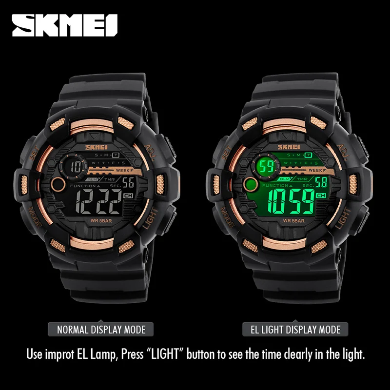 SKMEI Outdoor Sport Watch Men Multifunction 5Bar Waterproof PU Strap LED Display Watches Chrono Digital Watch reloj hombre 1243