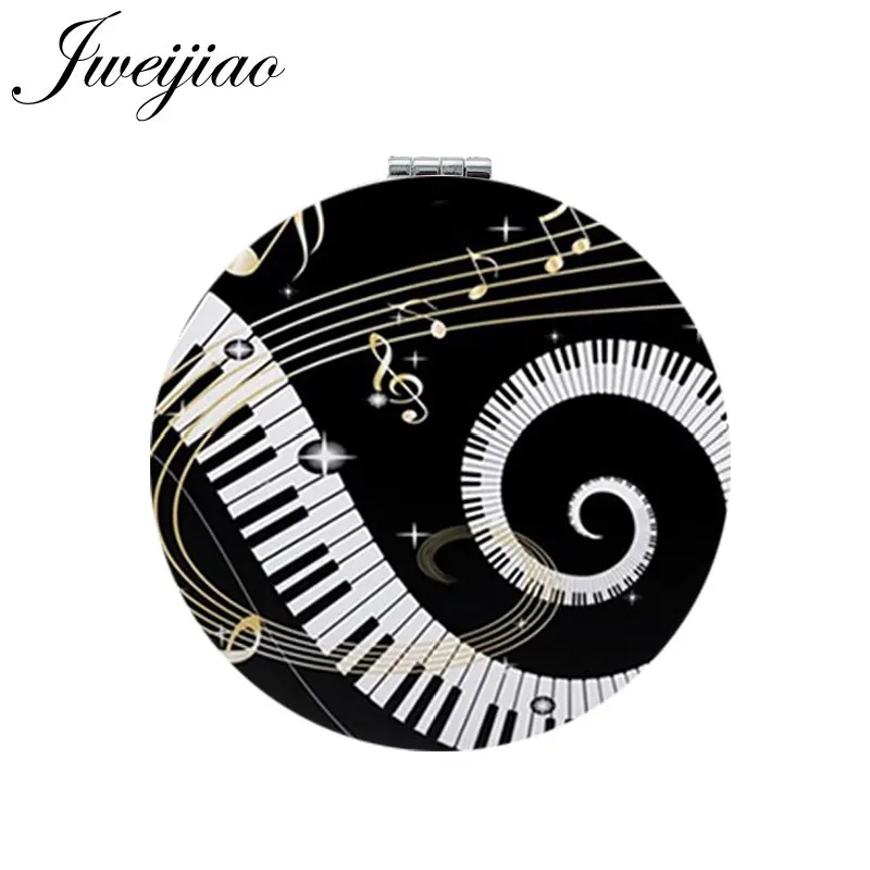 

JWEIJIAO Lovely Piano Keyboard Musical Staff Note Round Pocket Mirror White PU Leather Folding Compact Makeup Vanity Mirror