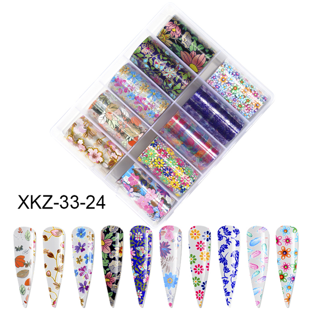 Star Transfer Paper Laser Leopard Print Gale Camouflage Small Fresh Fruit Star Set Nail Sticker Decorative Art 1Box 10 Grid
