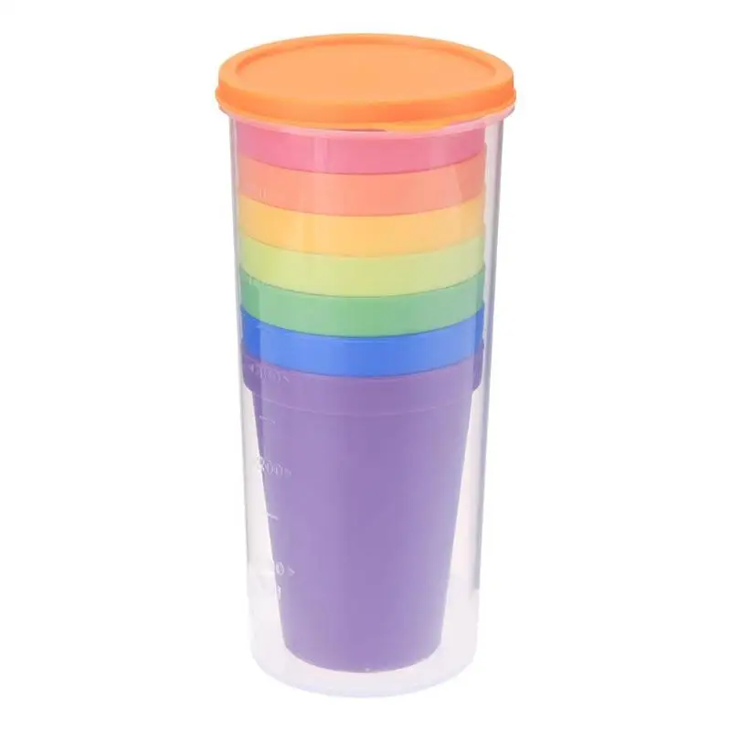 

7pcs/set Portable Rainbow Color Plastic Cups Picnic Tourism Teacup Coffee Water Cup Household Camping Tea Cup