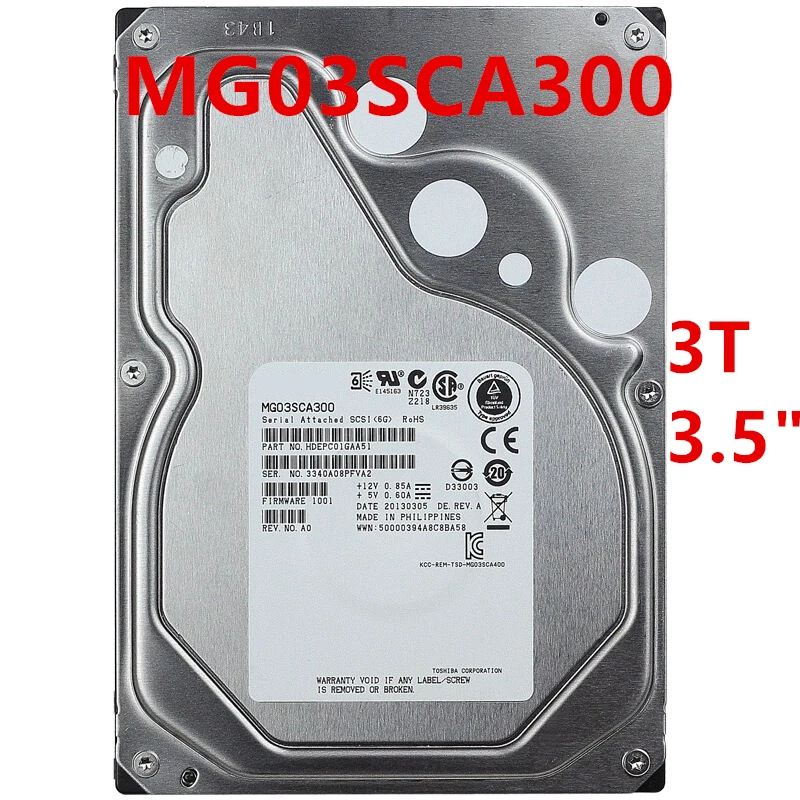 Nuovo Hdd Originale Per Toshiba 3Tb 3.5 "Sas 6 Gb/S 64Mb 7200Rpm Per Disco Rigido Interno Per Hdd Di Classe Enterprise Per Mg03Sca300