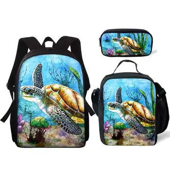 

3D Sea Turtle Print 3Pcs School Bag Set Custom Schoolbags Teenager Boys Kids School Backpacks Children Book Bags Students