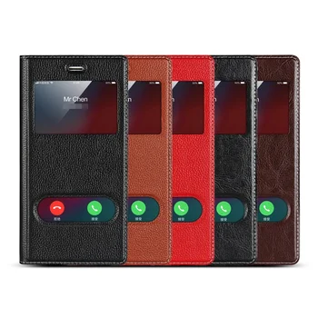 

Case For Apple iphone 5 5S SE 6 6S 7 8 Plus case High quality Cow leather Stand window view Hard case for iPhone 6 7 8 kimTHmall