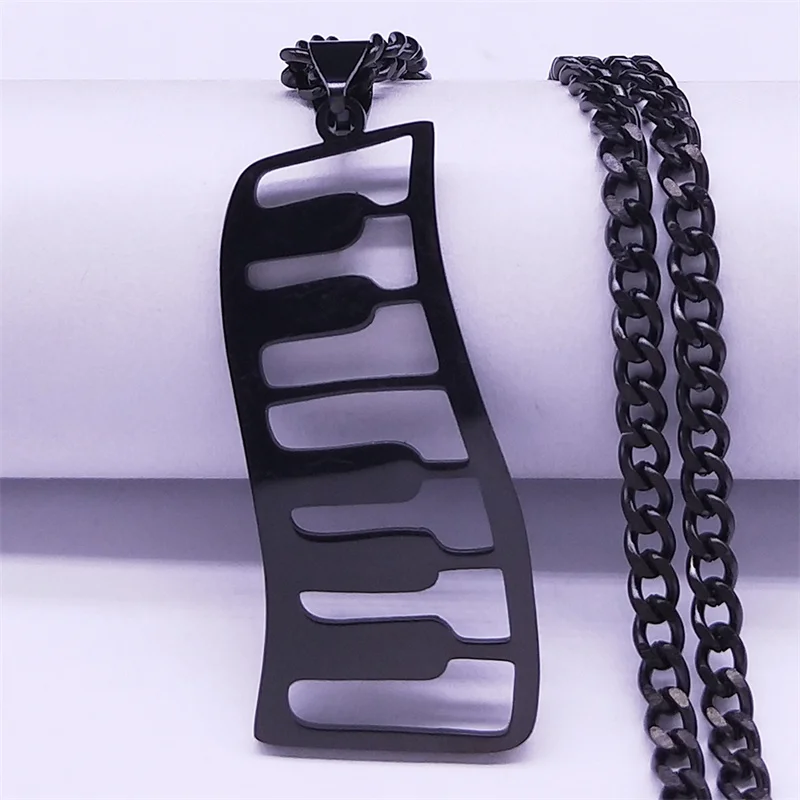 Edelstahl Musik Klavier Tastatur Kette Halsketten Männer Frauen schwarze Anhänger Halsketten Schmuck Chaine Acier Inoxydable 7083 – Detail 4
