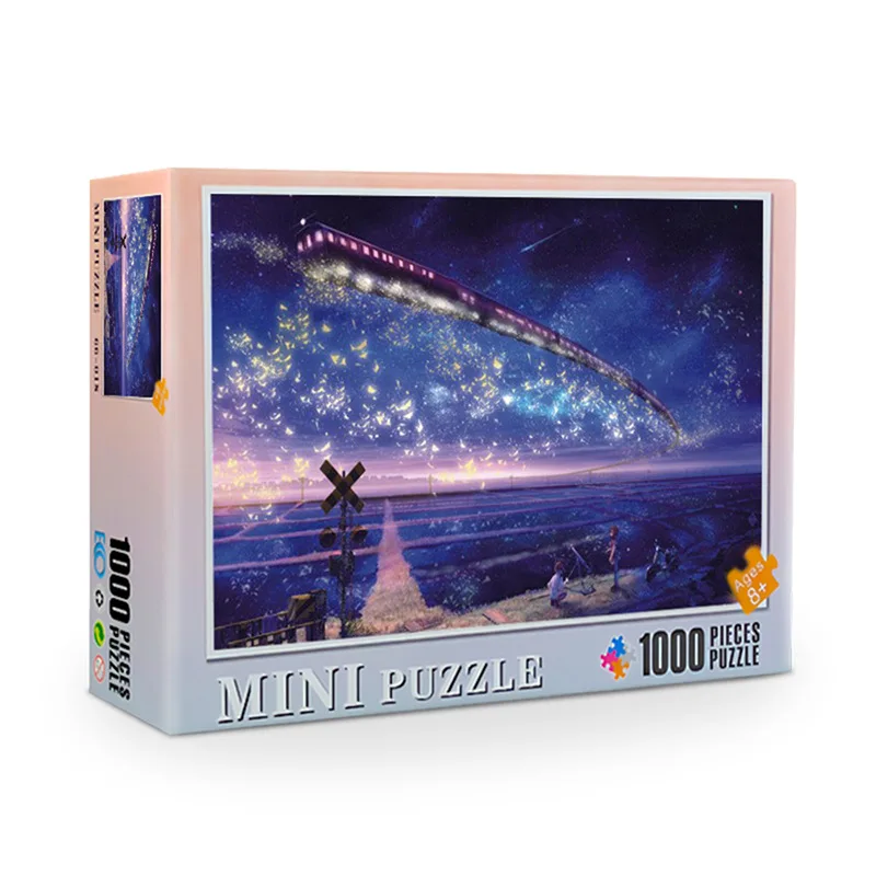 Mini Jigsaw Puzzles for Adults Flying Train Fantasy Galaxy Dream Sky Night Stars 
