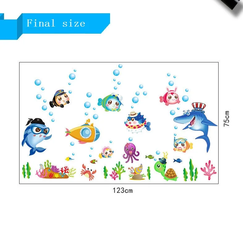 Blue Sea Fish Bubble Wall Sticker Cartoon For Kids Rooms Bathroom Home Decoration murals