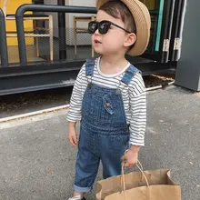 Детские комбинезоны для мальчиков и девочек; длинные джинсы из денима; повседневные весенние брюки на подтяжках; высокое качество