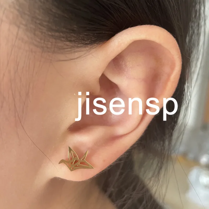 Neue Mode Großhandel Schmuck Wilde Origami-Kranich Edelstahl-Ohrringe für Frauen Niedliche Tier-Vogel-Ohrstecker Pendientes – Detail 26