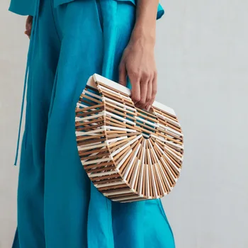 

Casual Bamboo Basket Totes Women Hollow Semicircle Clutches Bag Straw Handbag Lady Vacation Beach Retro Bags 2020 Summer Handbag