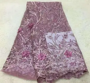 

2019 New Designs African French Lace Fabric WHITE Embroidered Nigeria French Tulle Lace Fabrics With Beads For party dress