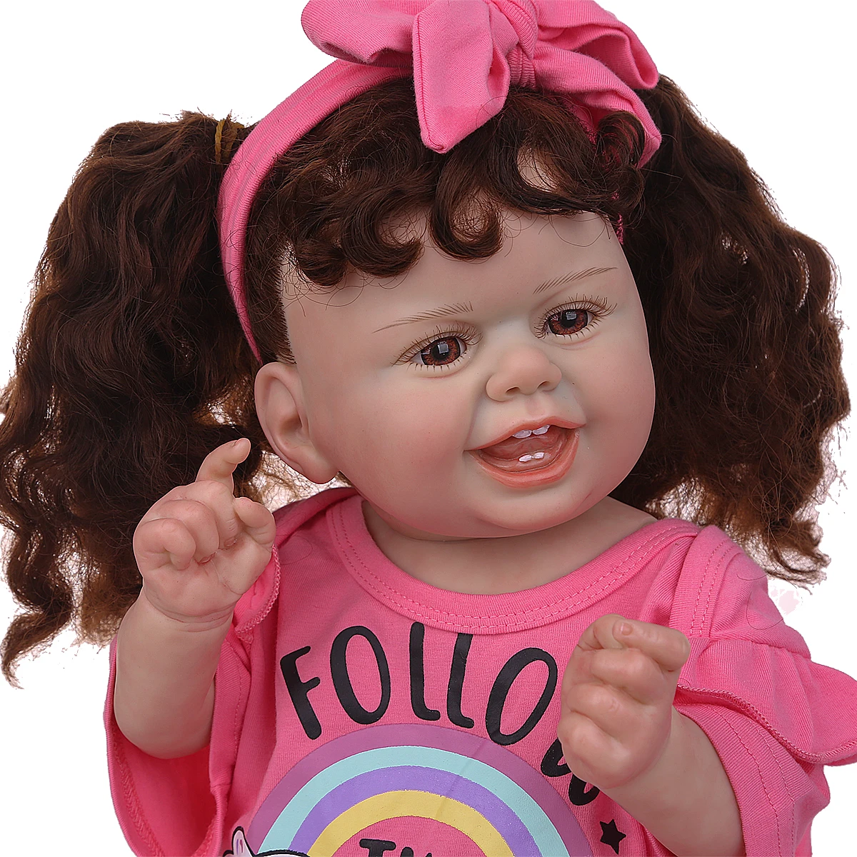 

57CM Reborn Toddler Girl full silicone reborn Baby Doll Popular Happy girl real doll High Quality Gift detail painted