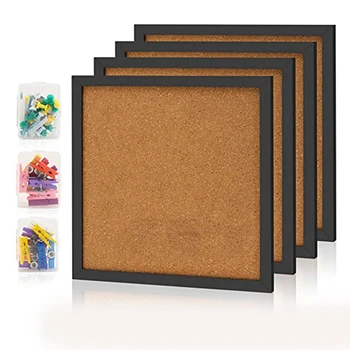

Bulletin Board 4 Packs Corkboards Black Framed Cork Tiles Square Pin Board Modern Decorative for Office Home School Wall
