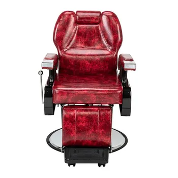 

High Quality Classic Hydraulic Recline Hair Salon Iron Leather Sponge Barber Wine Red Adjustable Back comfortable seat