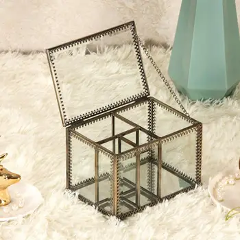

Clear Metal Frame Jewelry Storage Box Cotton Swab Cosmetic Holder Case with Lid Cosmetic Storage Organizer Makeup Organizer