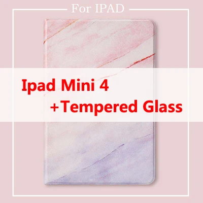 Для Ipad Air 1 2 3 Pro 10,5 Ipad Mini 1 4 5 Marbling откидная крышка с закаленным стеклом pu кожаный мягкий силиконовый чехол для Ipad - Цвет: Mini 4 With Glass