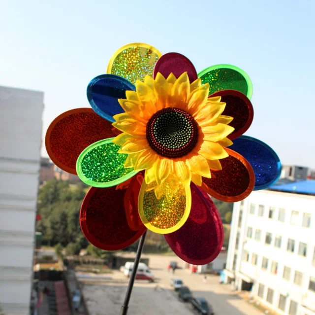 1pc Children Garden Windmill Colorful Decoration DIY Handmade Class Wind Spinner Outdoor Toy Gift For kid Sun Flower Plastic ZLL 2