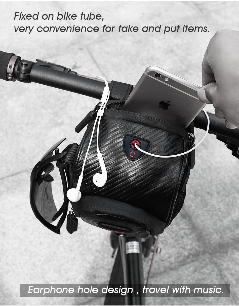 Flash Deal RHINOWALK Bicycle Handlebar Bag Electric Bike Front Rainproof Tube Pocket Shoulder Pack Multi Phone Holder with Rain Cover 23