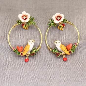 

2020 new arrival owl flower elegant stud drop earrings cute delicate round pendant colorful earrings for women girl lady gift