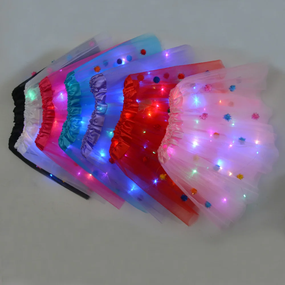 

1PC Kids Girls LED Light Tutu Skirt Pompon Neon Colorful Luminous Party Ballet Dance Dress Cosplay Halloween navidad 2023
