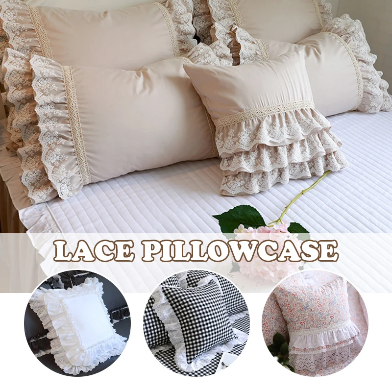 

Luxury Khaki European Style Embroidery Cushion Cover Ruffle Lace Wrinkle Pillow Cover Cake Layers Princess Bedding Pillowcase