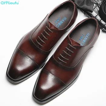 

QYFCIOUFU New Handmade Men's Oxford Shoes high quality Genuine Calf Leather Wedding Shoe Male Formal Office Men's dress shoes
