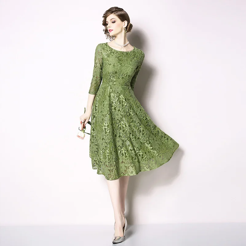 

Photo Shoot Ozhouzhan Spring And Summer New Products Swinging Skirt Retro Skirt Long Jacquard Lace Dress