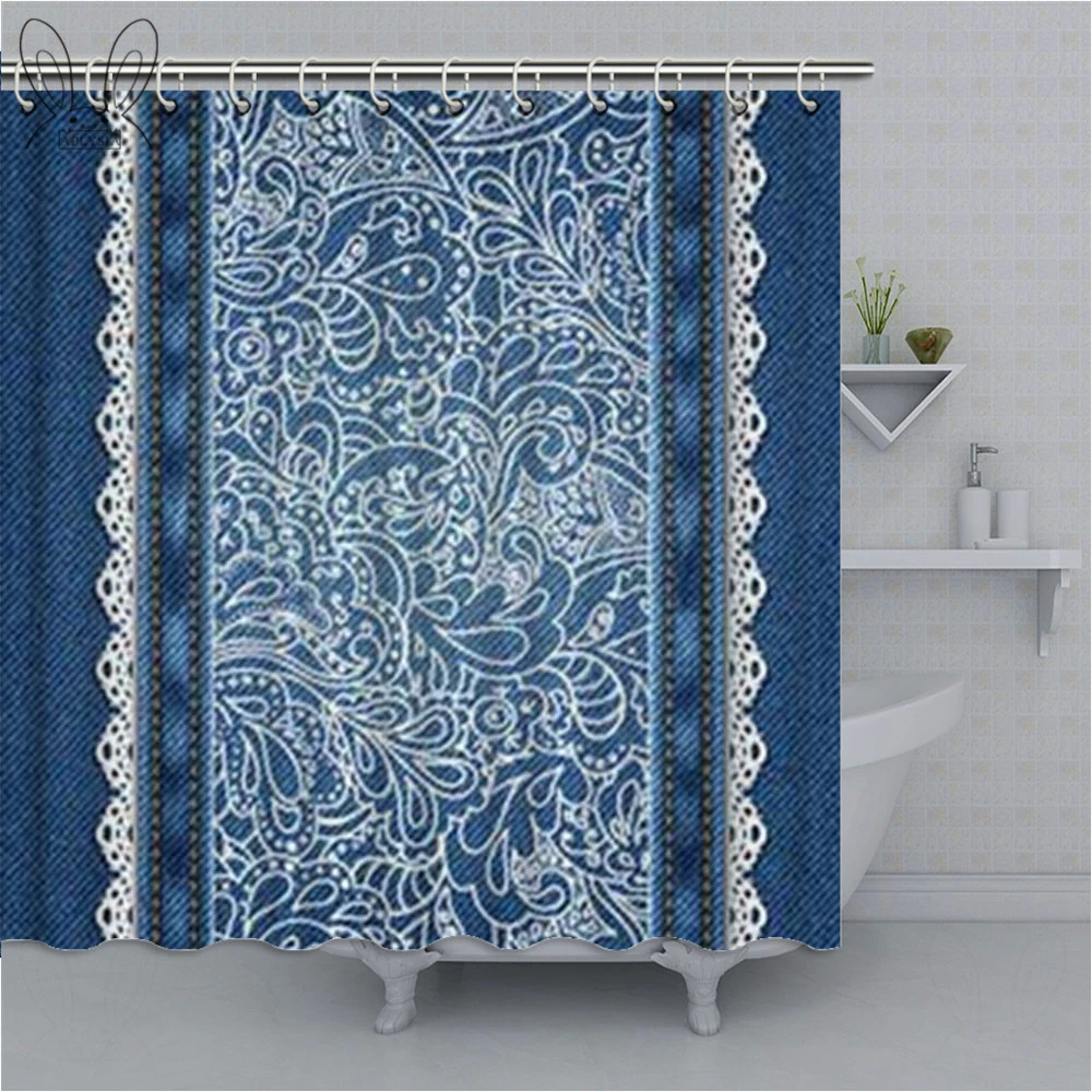 Geometric Denim Jeans Plaid Shower Curtain Waterproof Polyester Fabric Bathroom Shower Curtain For Bath Decor With Accessories Shower Curtains Aliexpress