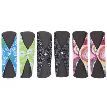 

18 x 25cm 6pcs Reusable Bamboo Charcoal Washable Menstrual Pad Sanitary Napkin Breathable Female Sanitary NapkinNappy Towel Pads