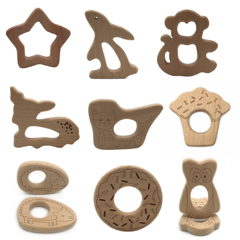 

1Pcs Wooden Teethers Food Grade Beech Wood Cartoon Fruit Shape DIY Pacifier Chain 3C Certification Wooden Baby Teether Toy Gift