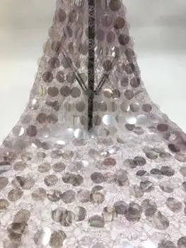 

2020 (5 yards/PC) high quality royal blue Africa hand-cut organza lace fabric with sequins for large party dresses pink