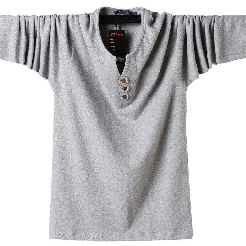 gray Большой размер 5XL 6XL большая футболка негабаритная Высококачественная Футболка мужская рубашка футболка с длинными рукавами все хлопковые футболки Осень-зима - Цвет: gray