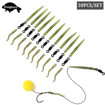 

30PCS Carp Fishing Accessories Kit Hair Rig Line Aligner Rubber Anti Tangle Sleeve Rolling Swivels Connector for Carp Rig Making