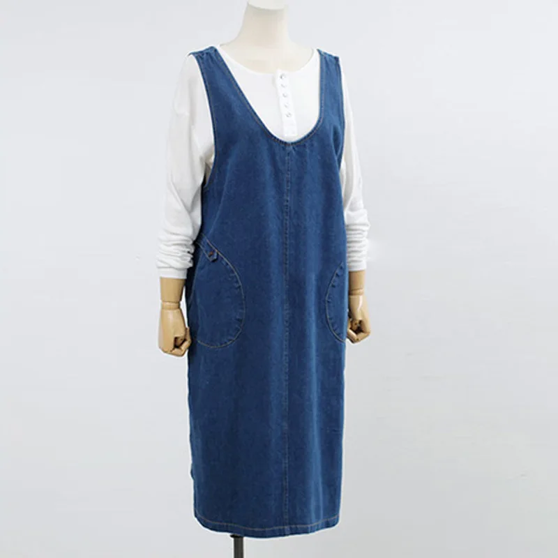 

2019 Autumn New Style Cowboy Strap Dress Women's Long Loose-Fit Slimming Tank Dress Large Size Casual Dress D061