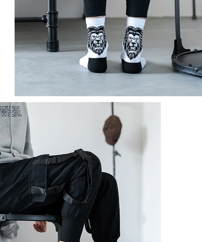 Korean fashion men Harajuku hip-hop socks funny wolf panda eagle lion tiger socks ferocious animal print men socks