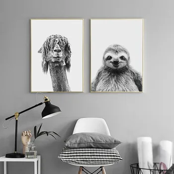 

Black White Sloth Alpaca Canvas Poster Animal Nurser Print Wall Art Painting Nordic Kids Decoration Pictures Bedroom Decor