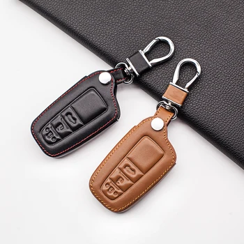 

High Quality Leather Remote Car Keychain Key Cover Case For Toyota Camry CHR Prius Corolla RAV4 Prado 2017 2018 3 button keyless