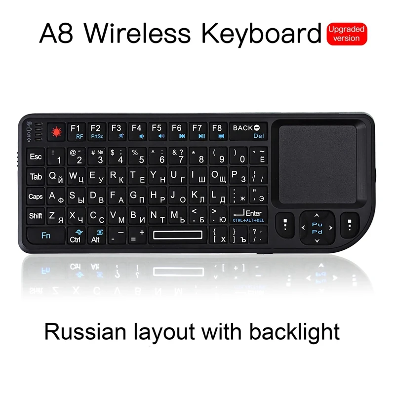 A8 русская Беспроводная клавиатура Air Fly мышь 2 4G мини тачпад белая подсветка для