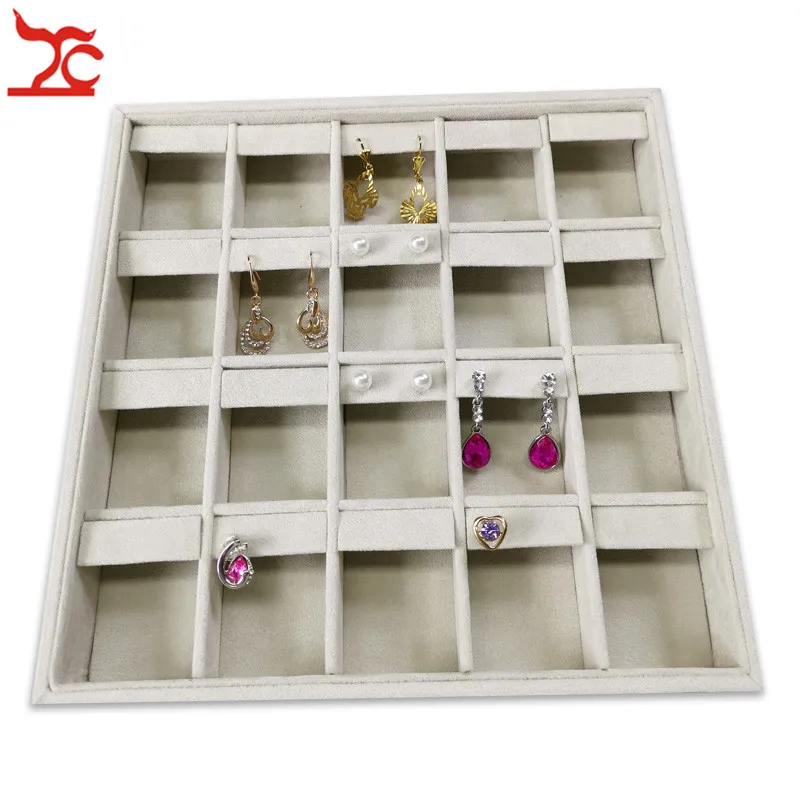 

New 20Grids Removable Earring Jewelry Display Tray Gray Velvet Sud Organizer Holder Earring Storage Box 23*23*3.5cm